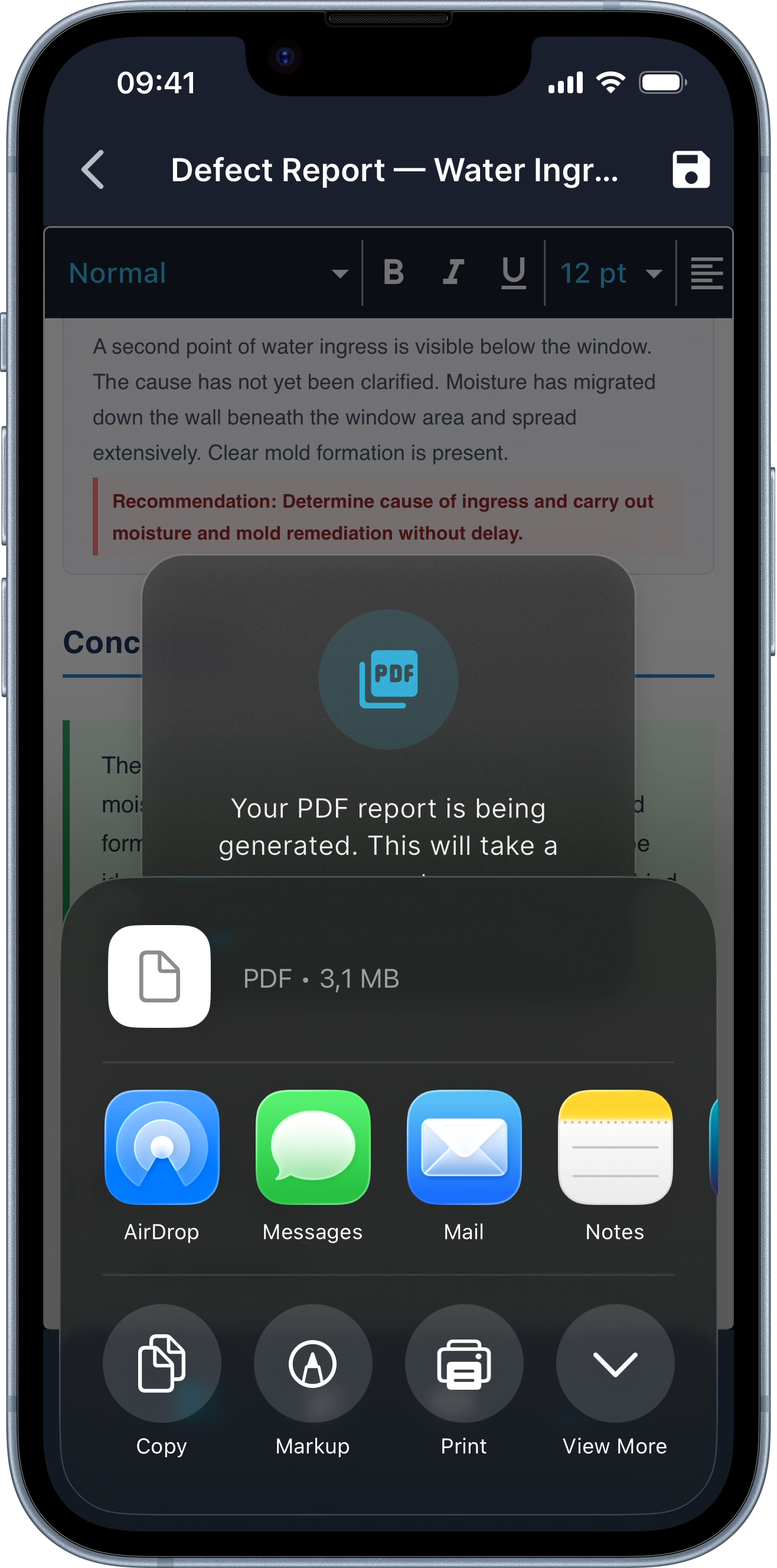 DokuAI Teilen-Menü: PDF-Export zu WhatsApp, E-Mail und Cloud